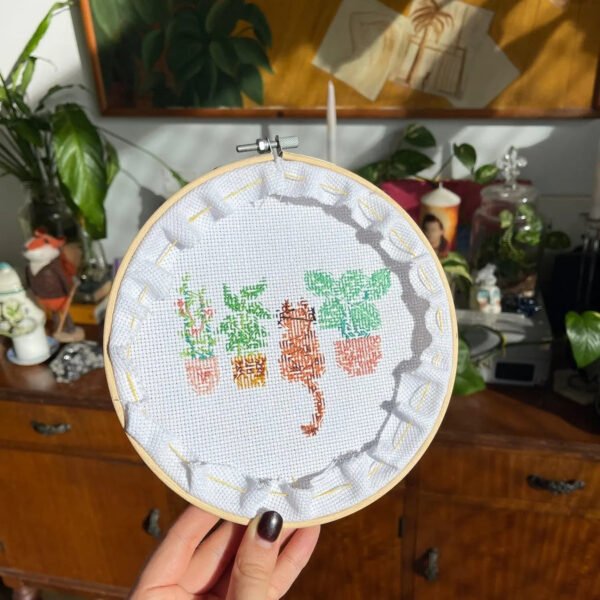 CAT AMONGST THE POT PLANTS - Cross Stitch Kit-Embroidery Kit for Beginners