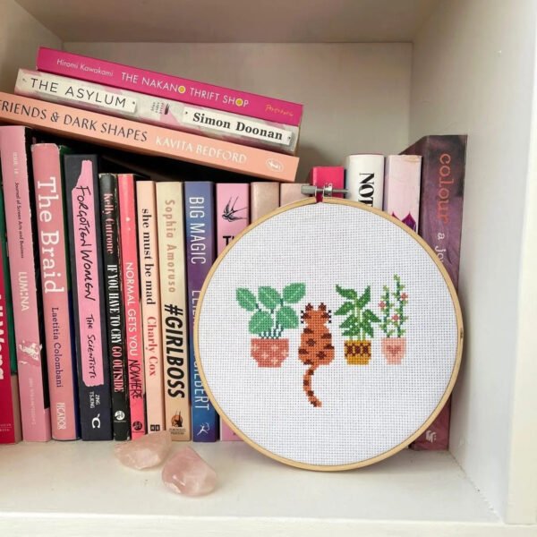 CAT AMONGST THE POT PLANTS - Cross Stitch Kit-Embroidery Kit for Beginners