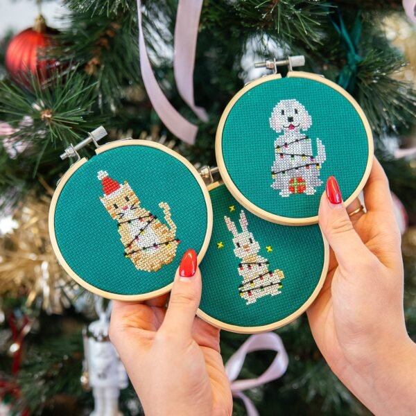CHRISTMAS LIGHTS - Christmas Mini Ornaments Cross Stitch Kit-Embroidery Kit for Beginners