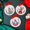 FESTIVE FRIENDS | Christmas Mini Ornaments Cross Stitch Kit-Gifts for Beginners