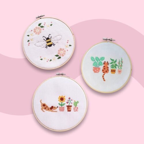 FLORAL FRIENDS - Cross Stitch Kit Bundle-Embroidery Kit for Beginners