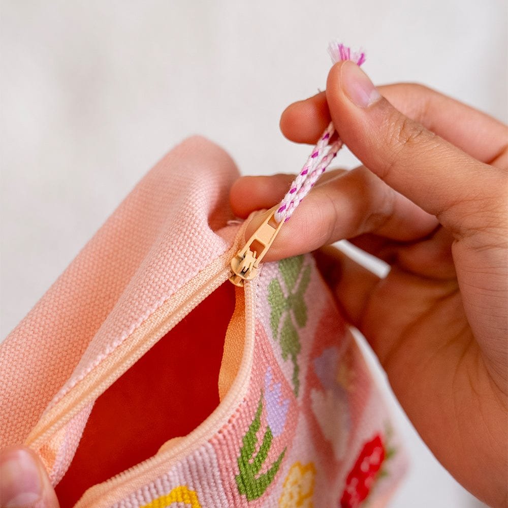PINK PERFECTION - Half Stitch Pouch - Woven Bag Bundle-Handmade Tufting Embroidery Art