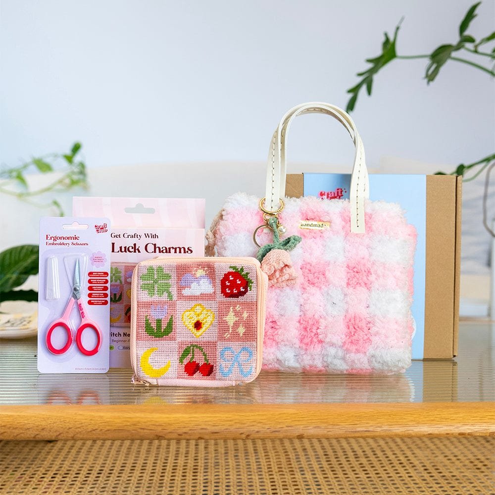 PINK PERFECTION - Half Stitch Pouch - Woven Bag Bundle-Handmade Tufting Embroidery Art