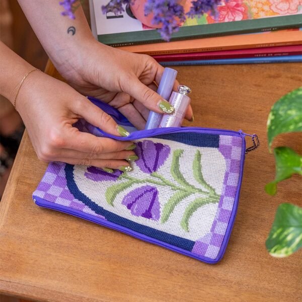 Purple Petunias - Needlepoint Pouch Kit