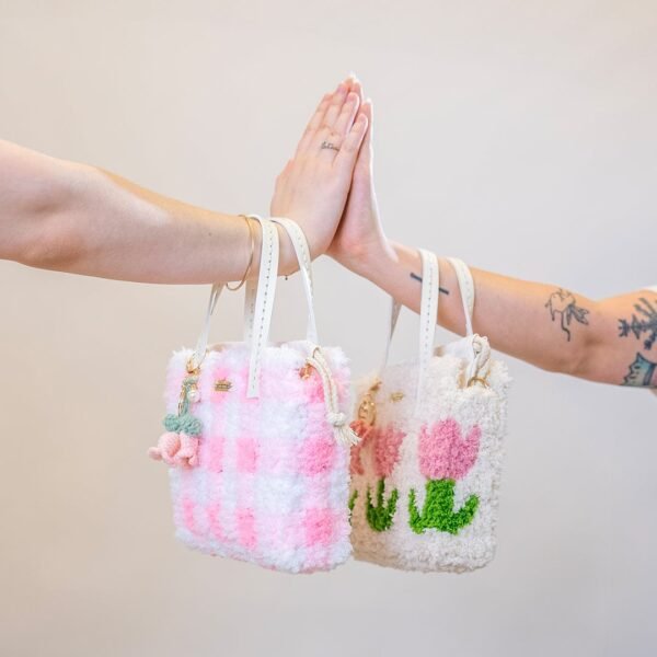 Pink Gingham - Woven Tote Bag Kit-Handmade Tufting Embroidery Art