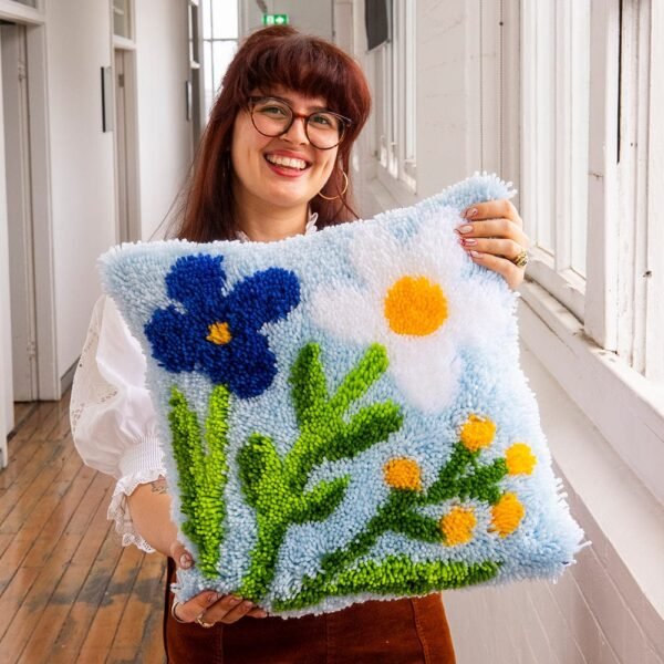 Baby Blue Wild Blooms - Latch Hook Cushion Kit