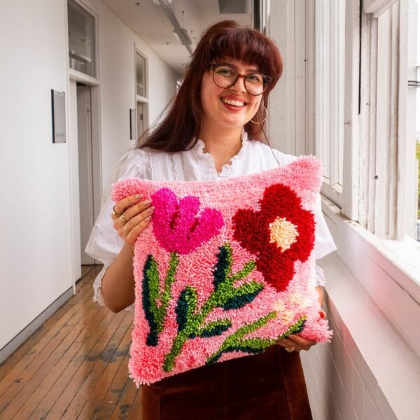 Fuchsia Wild Blooms - Latch Hook Cushion Kit-Kit for Beginners