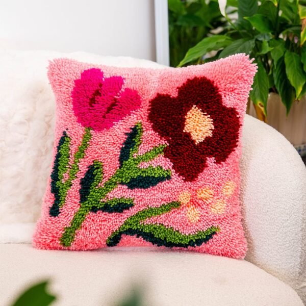 Fuchsia Wild Blooms - Latch Hook Cushion Kit-Kit for Beginners