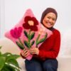 Fuchsia Wild Blooms - Latch Hook Cushion Kit-Kit for Beginners