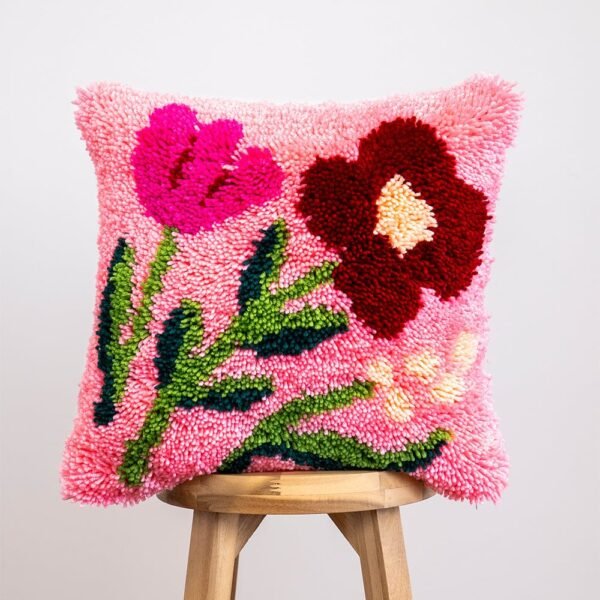 Fuchsia Wild Blooms - Latch Hook Cushion Kit-Kit for Beginners